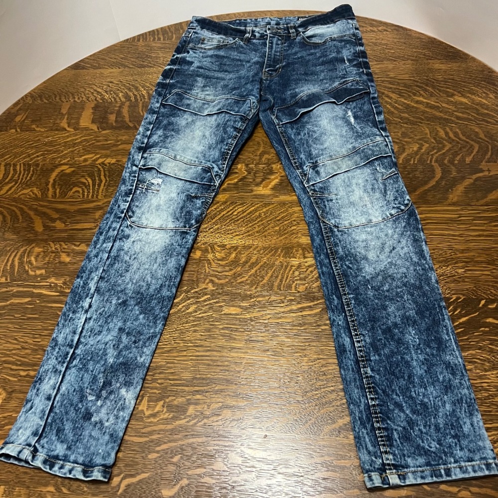 Southpole Skinny Jeans Mens 30x32 Blue Acid Wash Distressed Moto Denim